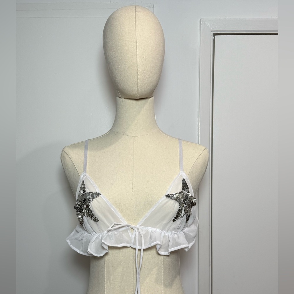 White Ruffle Sequin Star Bralette